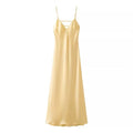 TRAFZA Women Summer Yellow Stain V Neck Sling Dress Elegant Sleeveless Loose Maxi Robes 2025 New Ladies Party Holiday Dresses