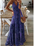 Summer New Women's Fashion Bohemian Style Sexy V-neck Sleeveless Strap High Waist Printed Floral Long Dress
