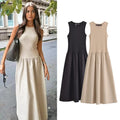 TRAF Khaki Elegant Long Dresses 2025 Women's Spring Sleeveless Black Dresses Fashion Casual Party Y2k Dress Vestidos For Female