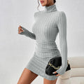 New Sexy Mini Dress For Women Autumn Black Solid Turtleneck Long Sleeves Sheath Dress Club Elegant Bodycon Party Dresses Female