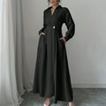 Women's leisure elegant long dress long fashionable loose shirt knee length: rolled up sleeves design   A-line hem,