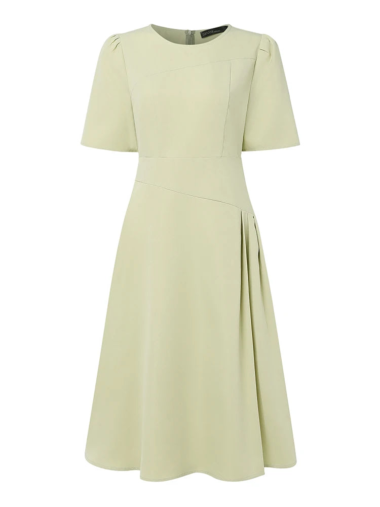 ZANZEA Elegant Office Women Dresses Summer Stylish Solid Party Work Dress Fashion Short Sleeve Pleated Vestidos Midi Sundress