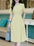 ZANZEA Elegant Office Women Dresses Summer Stylish Solid Party Work Dress Fashion Short Sleeve Pleated Vestidos Midi Sundress