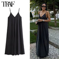 TRAF Black Slip Long Dresses for Women Red Draped Summer Dress Woman 2024 Sexy Backless Maxi Dress Women Summer Beach Dresses