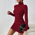 New Sexy Mini Dress For Women Autumn Black Solid Turtleneck Long Sleeves Sheath Dress Club Elegant Bodycon Party Dresses Female