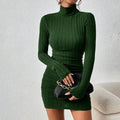 New Sexy Mini Dress For Women Autumn Black Solid Turtleneck Long Sleeves Sheath Dress Club Elegant Bodycon Party Dresses Female
