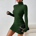 New Sexy Mini Dress For Women Autumn Black Solid Turtleneck Long Sleeves Sheath Dress Club Elegant Bodycon Party Dresses Female